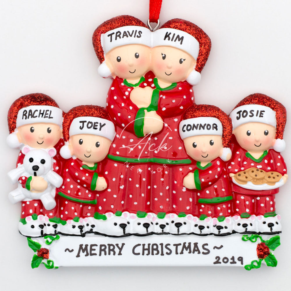 Pajama Family of 6 Personalized Christmas Ornament