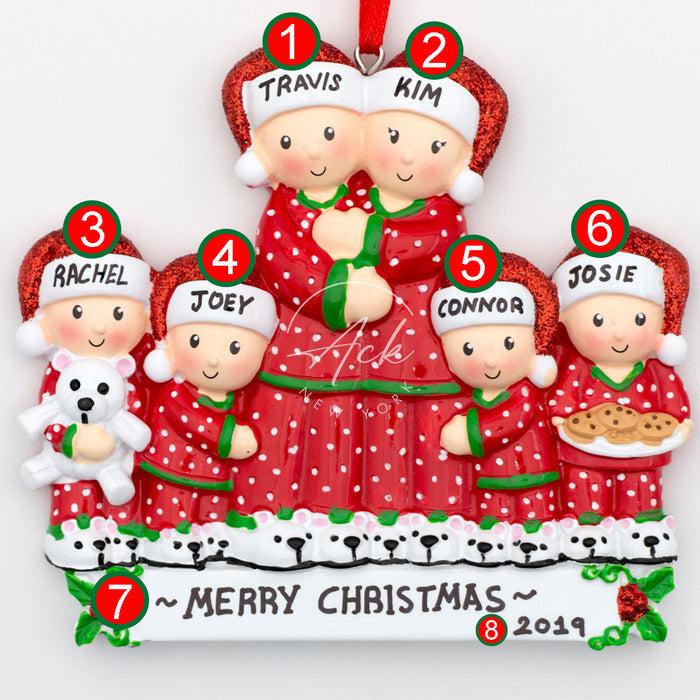 Pajama Family of 6 Personalized Christmas Ornament