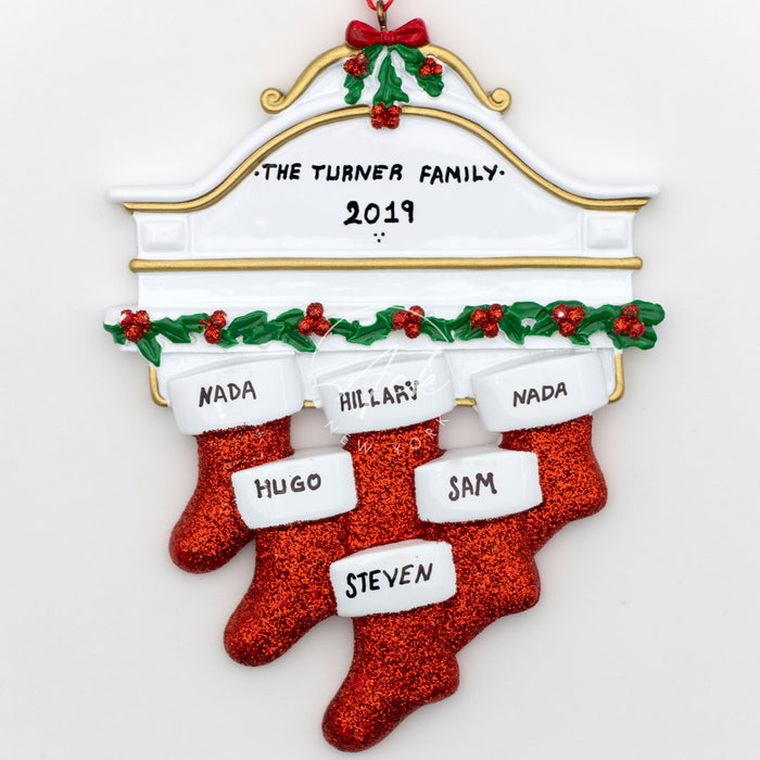 Red Stockings Family of 6 Personalized Christmas Ornament