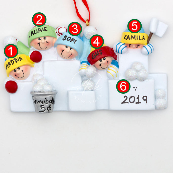 Snowball Family of 5 Personalized Christmas Ornament
