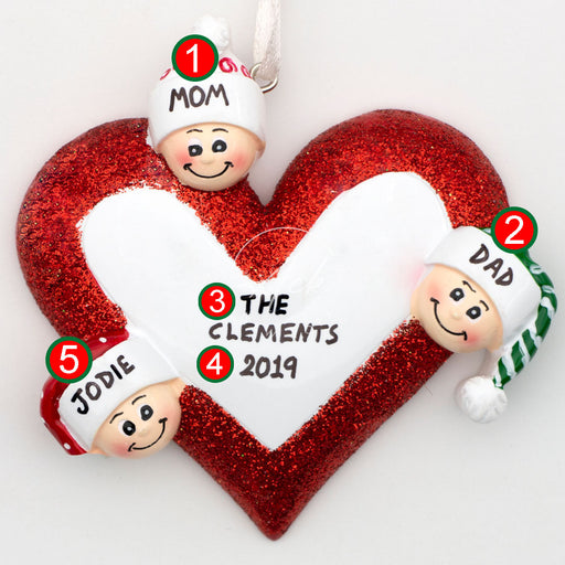 Love Family of 3 Personalized Christmas Ornament