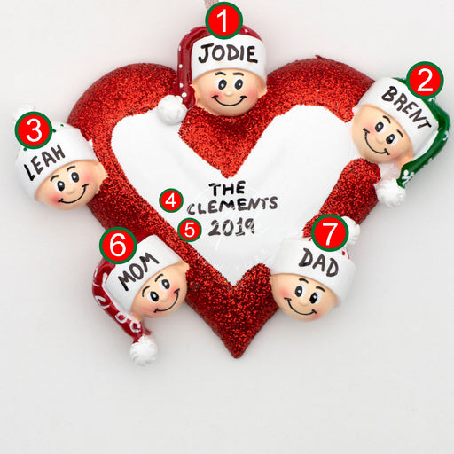 Love Family of 5 Personalized Christmas Ornament
