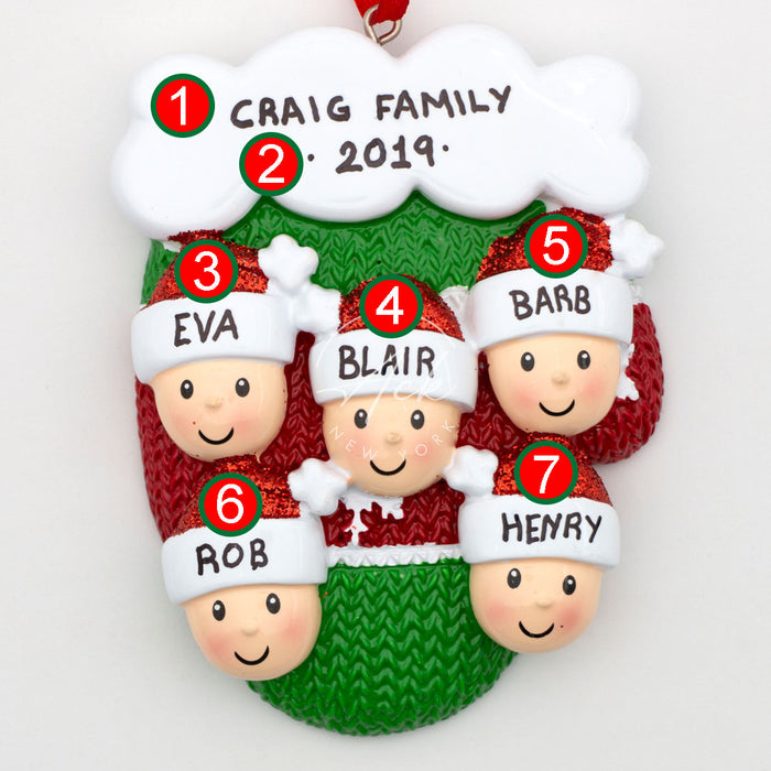 Mitten Family of 5 Personalized Christmas Ornament