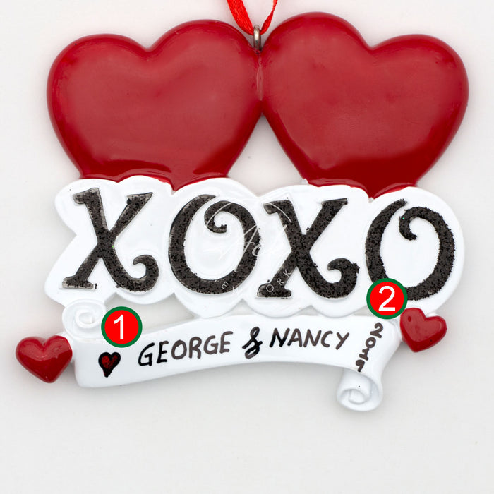 XO Hearts Couple Personalized Christmas Ornament
