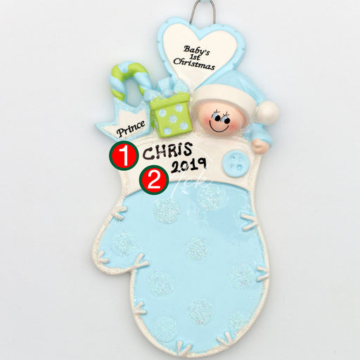 Baby In Mitten Personalized Christmas ornament
