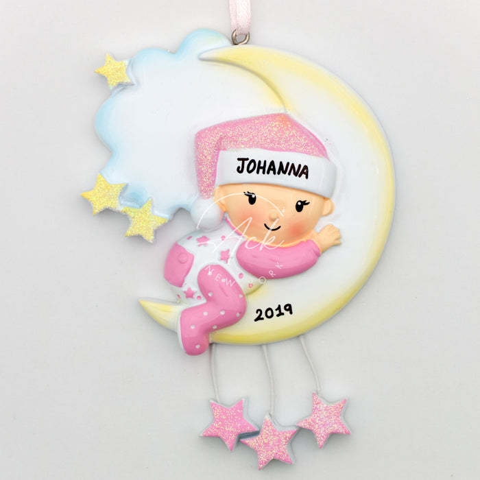 Baby On Moon Personalized Christmas Ornament
