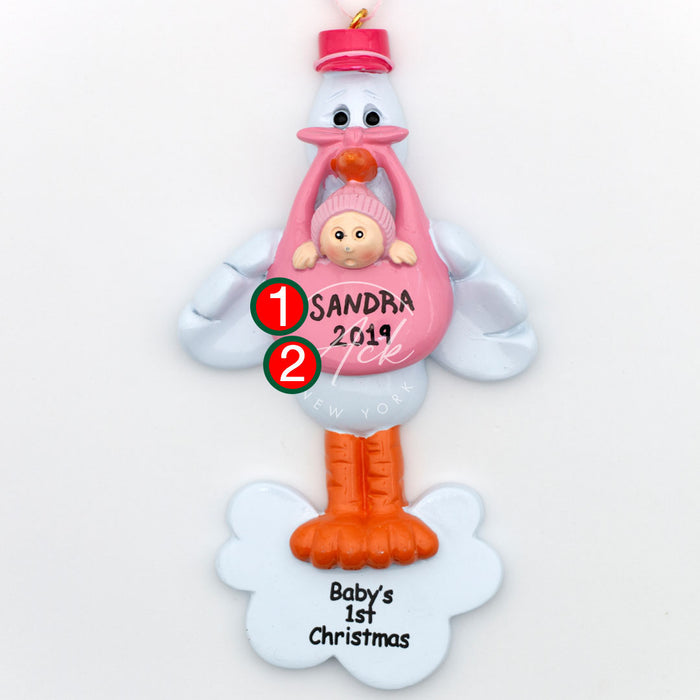 Stork and Baby Personalized Christmas Ornament