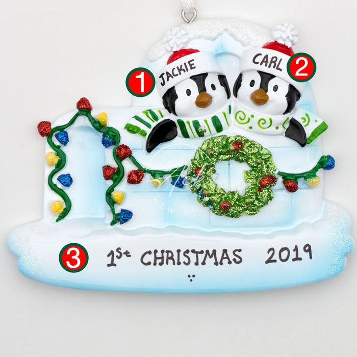 Iglu Penguins Personalized Christmas Ornament