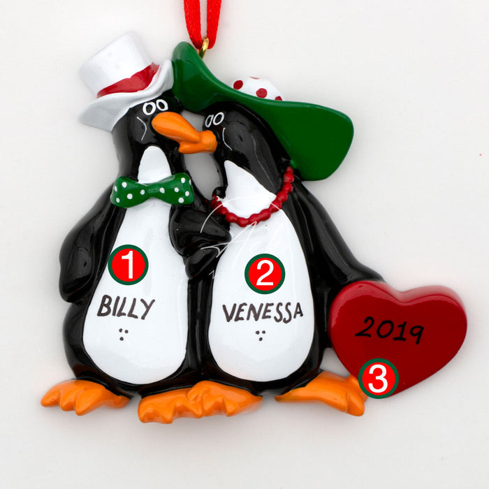 Kissing Penguins Personalized Christmas Ornament