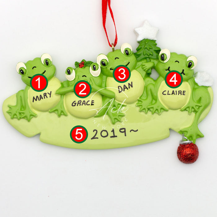 Frog Family of 4 Personalized Christmas Ornament