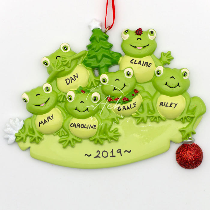 Frog Family of 6 Personalized Christmas Ornament