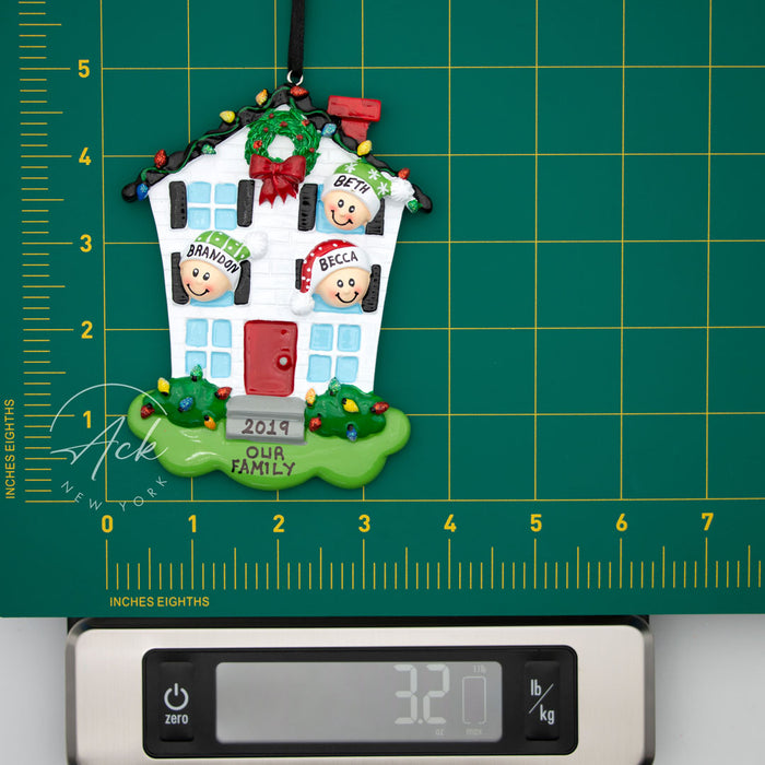 New Home Family of 3 Personalized Christmas Ornament