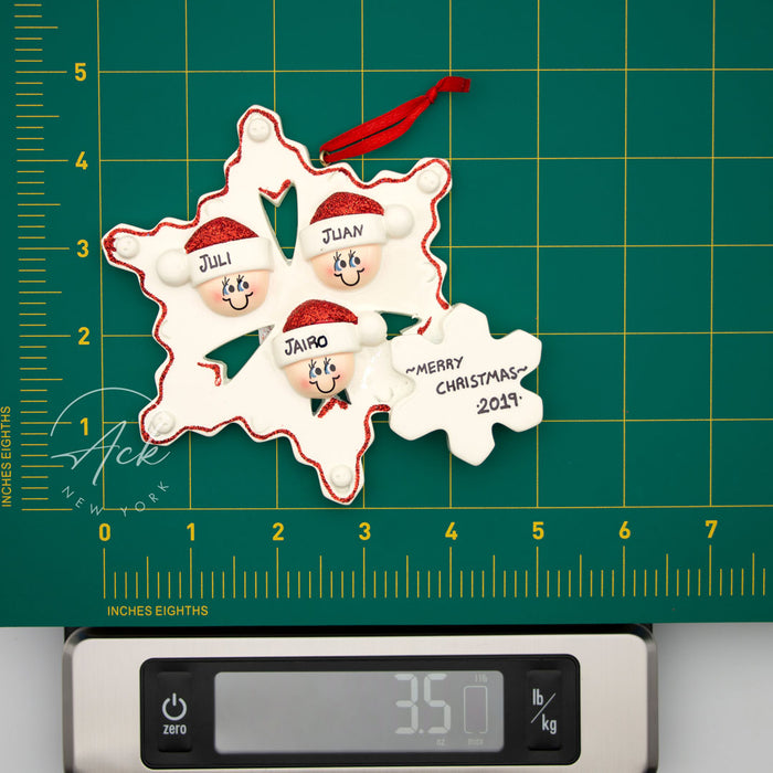 Snowflake Family of 3 Personalized Christmas Ornament