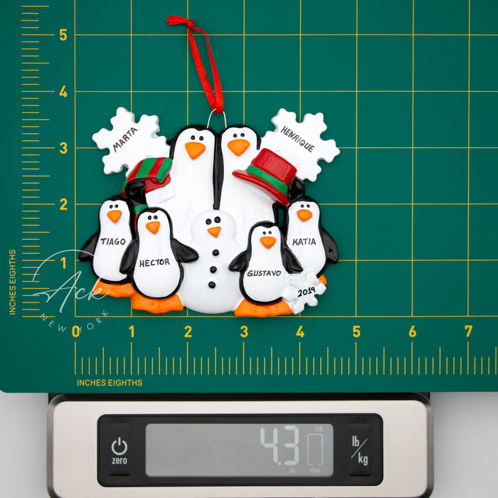 Snowman and Penguin Family of 6 Personalized Christmas Ornament