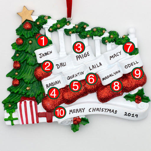 Bannister With Stockings Family of 9 Personalized Christmas Ornament