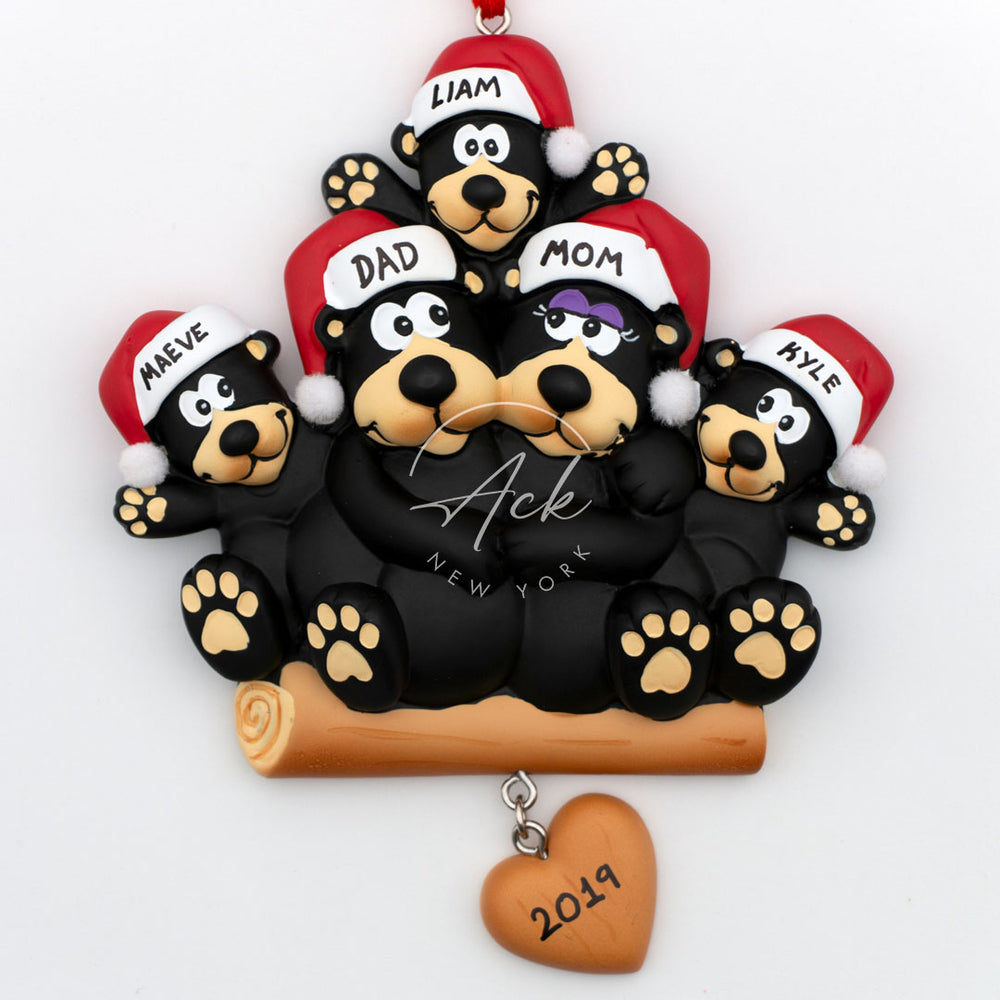 Bear Family of 5 Personalized Christmas Ornament