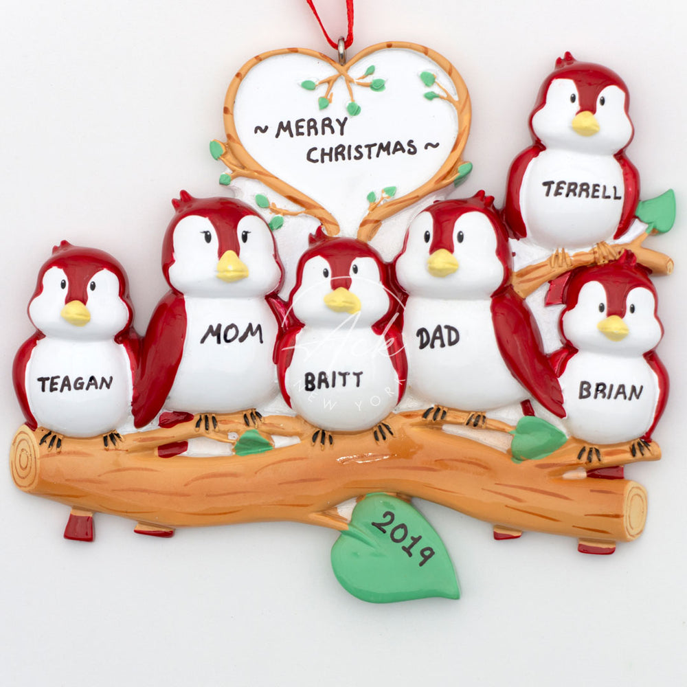 Bird Family of 6 Personalized Christmas Ornament