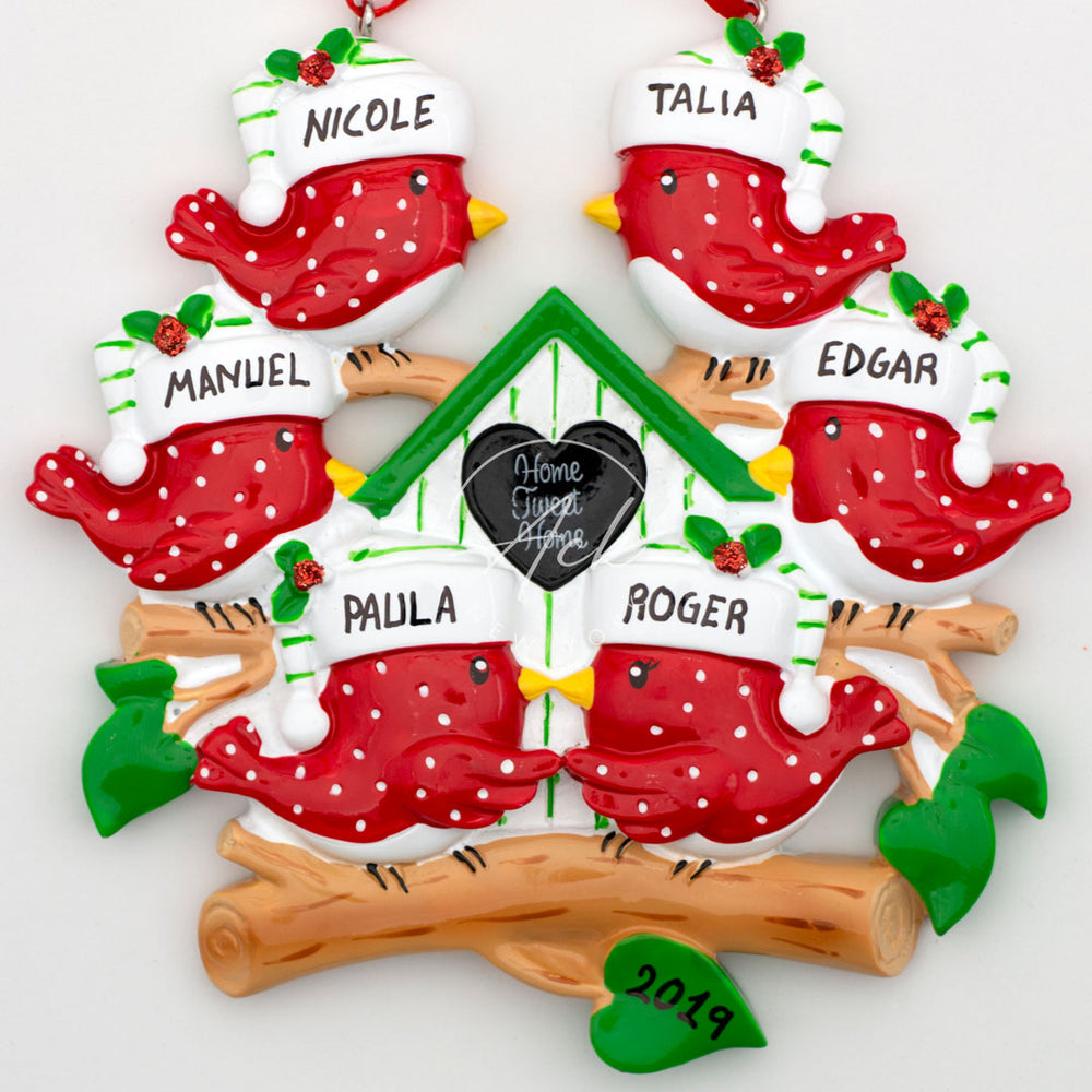 Bird House Family of 6 Personalized Christmas Ornament