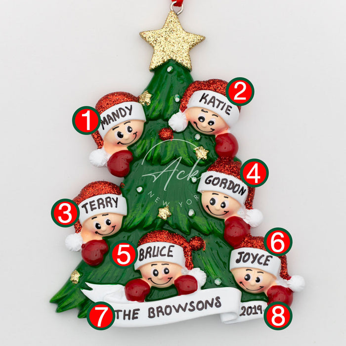 Christmas Tree Family of 6 Personalized Christmas Ornament
