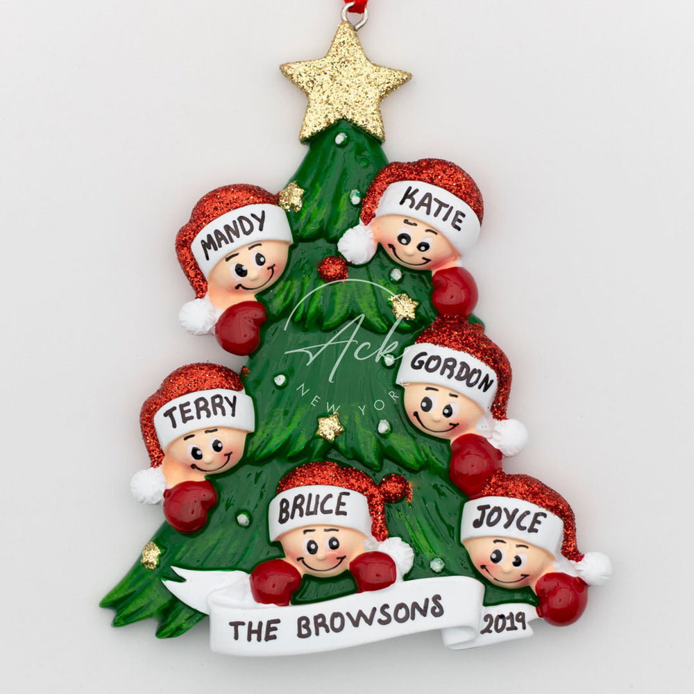 Christmas Tree Family of 6 Personalized Christmas Ornament