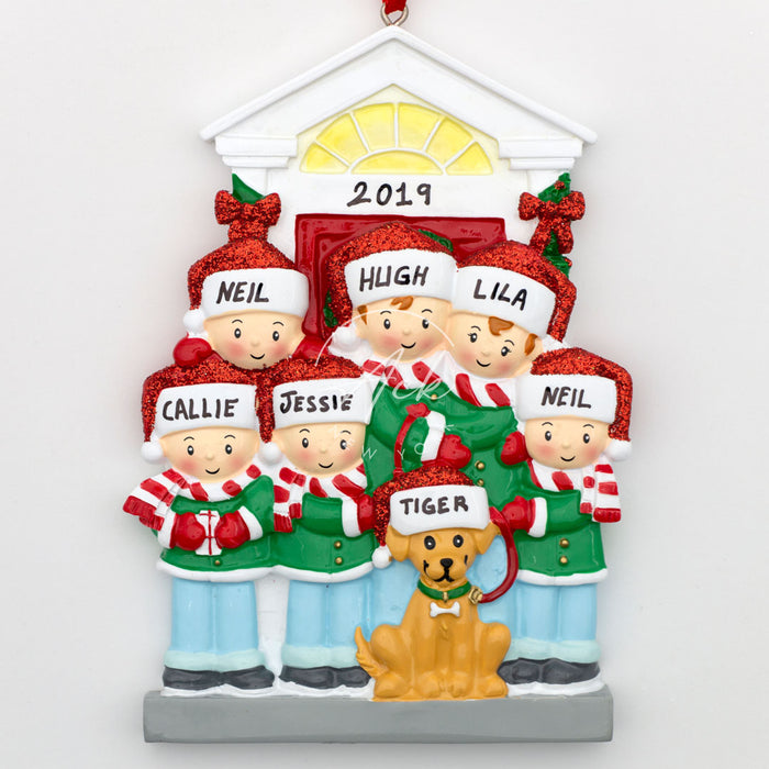 Front Door Family of 6 With Dog Personalized Christmas Ornament