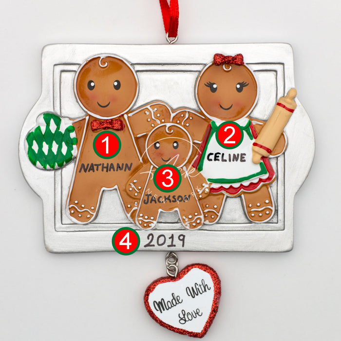 Made With Love Family of 3 Personalized Christmas Ornament