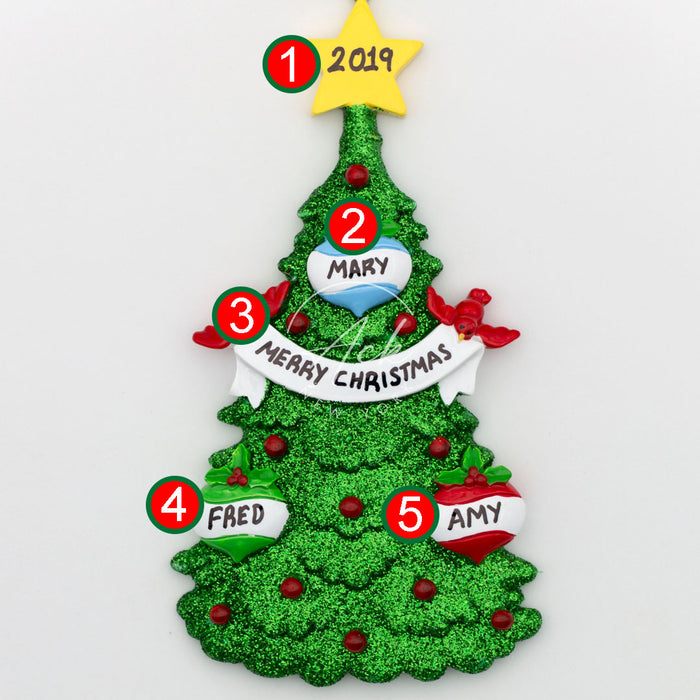 Green Christmas Tree Family of 3 Personalized Christmas Ornament