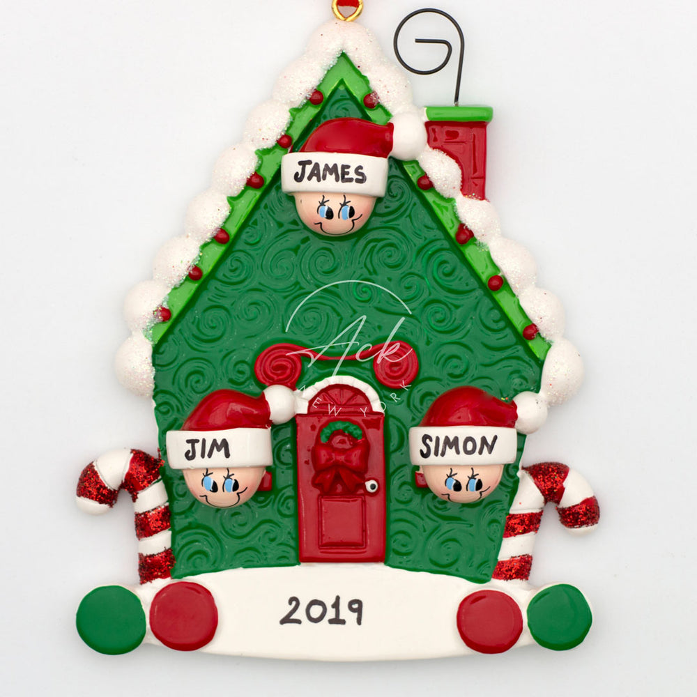 Green House Family of 3 Personalized Christmas Ornament