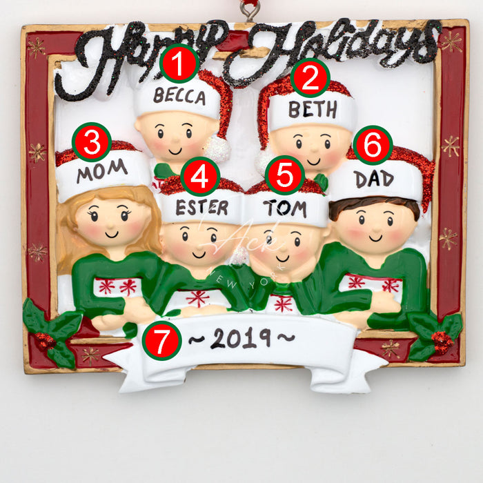 Happy Holidays Family of 6 Personalized Christmas Ornament