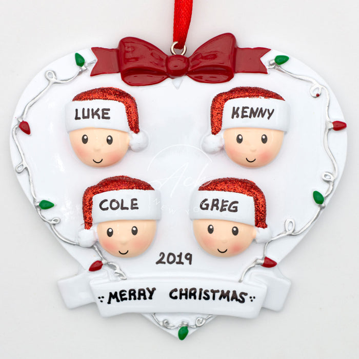 Heart Family of 4 Personalized Christmas Ornament