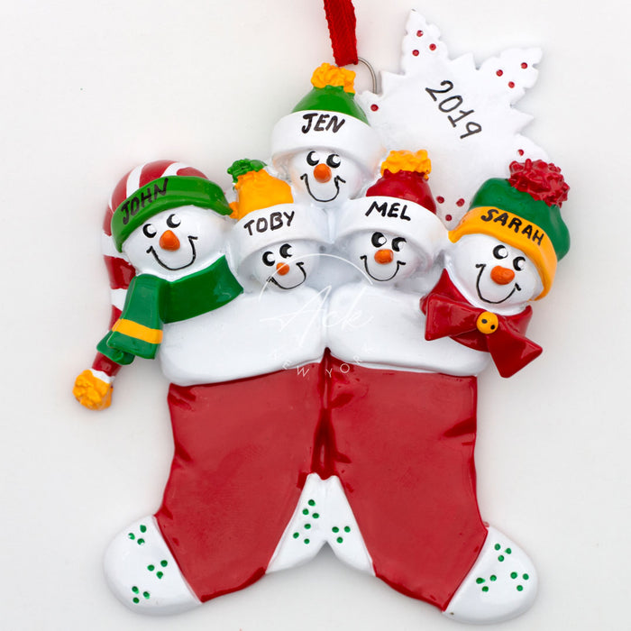 Large Stocking Family of 5 Personalized Christmas Ornament