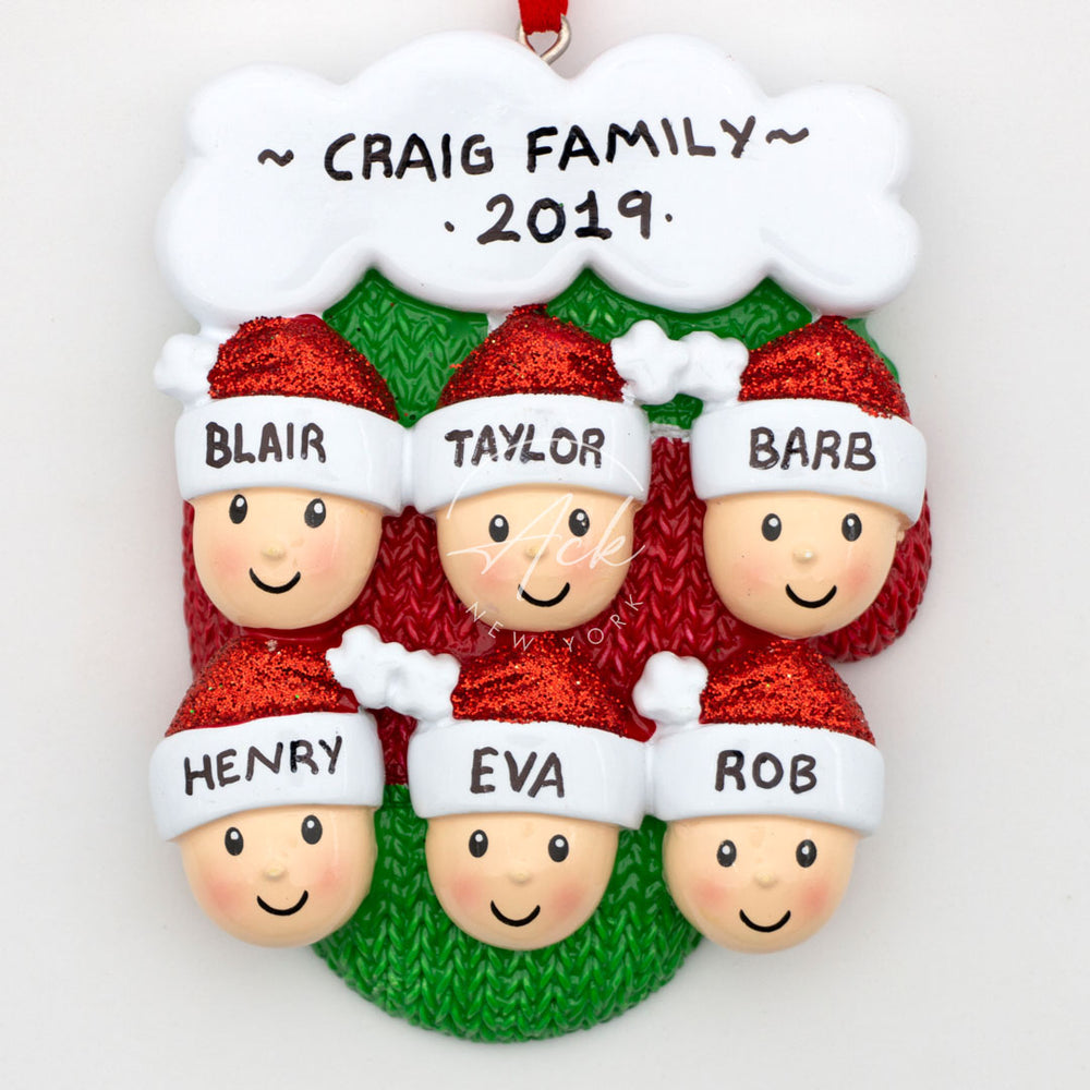 Mitten Family of 6 Personalized Christmas Ornament