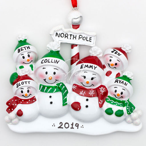 North Pole Family of 6 Personalized Christmas Ornament