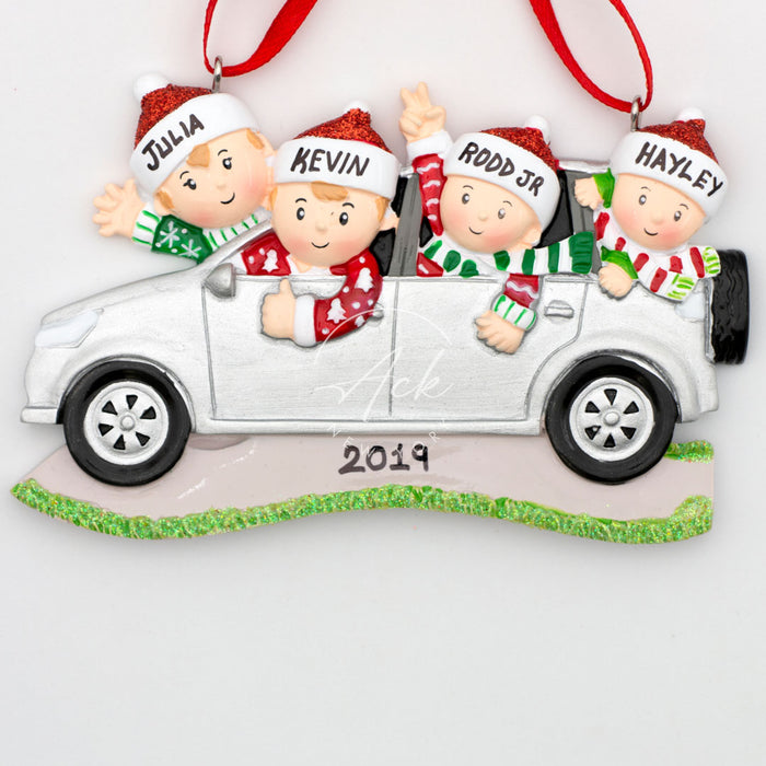 On Road Family of 4 Personalized Christmas Ornament
