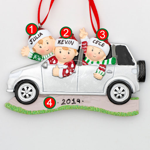 On Road Family of 3 Personalized Christmas Ornament