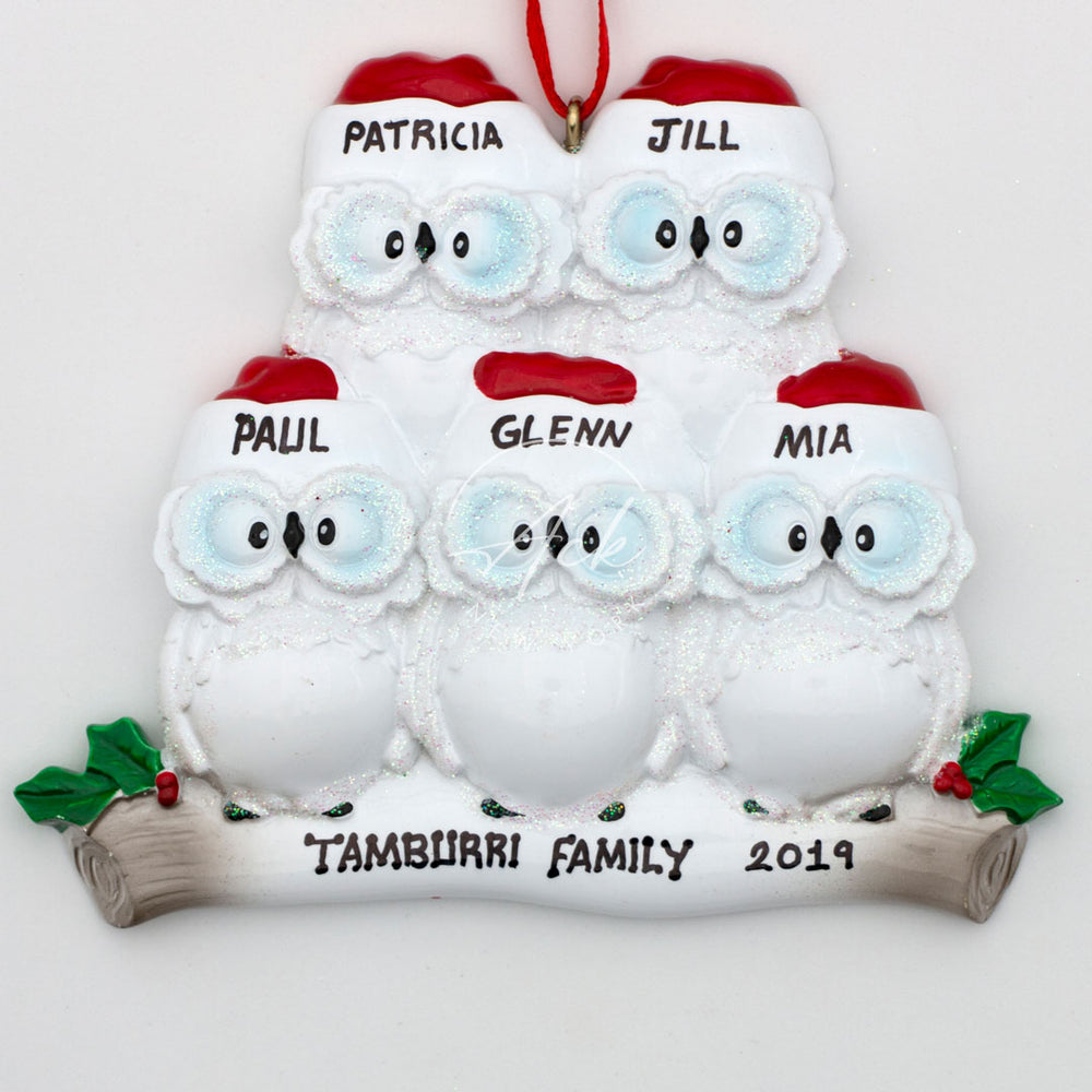 Owl Family of 5 Personalized Christmas Ornament