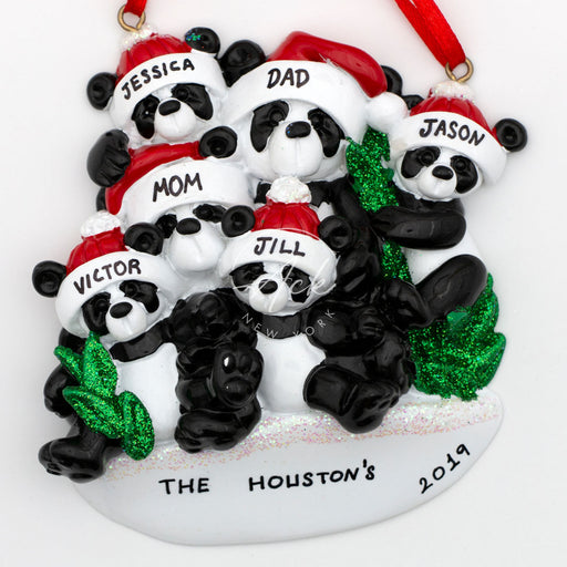 Panda Family of 6 Personalized Christmas Ornament