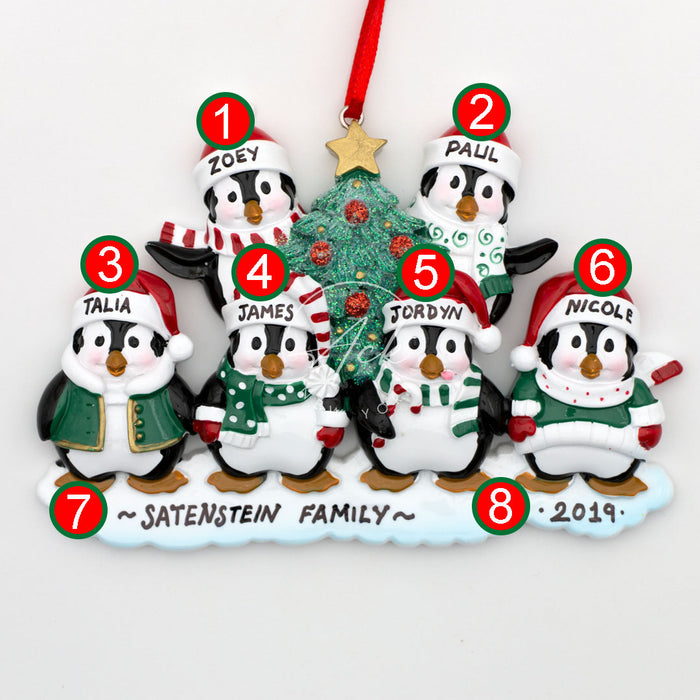 Penguin Family of 6 Personalized Christmas Ornament