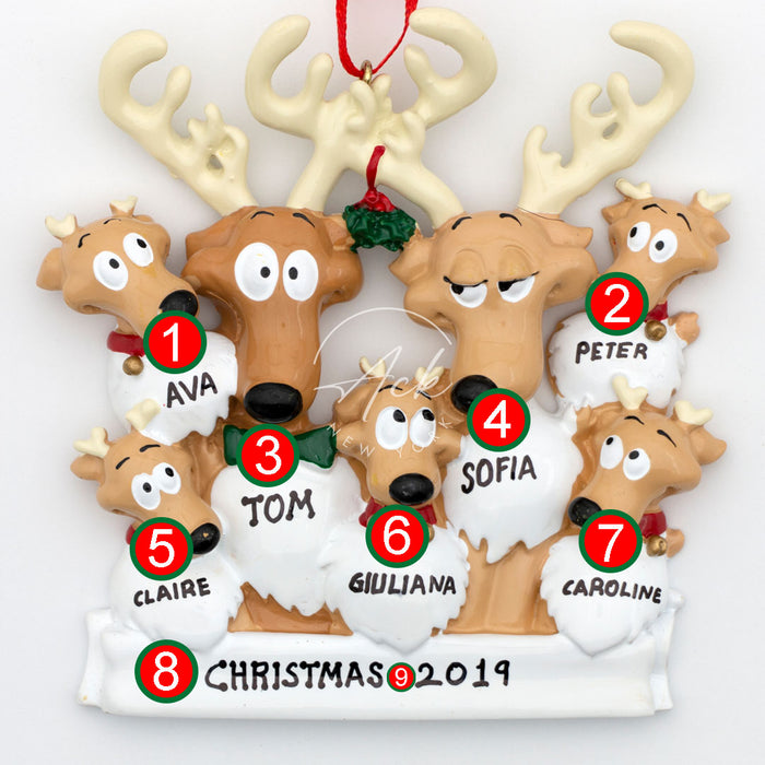 Reindeer Family of 7 Personalized Christmas Ornament