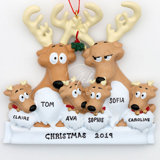 Reindeer Family of 6 Personalized Christmas Ornament