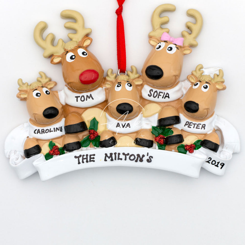Reindeer Beta Family of 5 Personalized Christmas Ornament