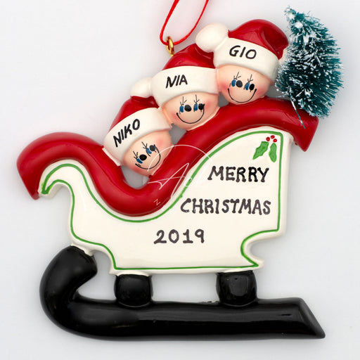 Sleigh Family of 3 Personalized Christmas Ornament