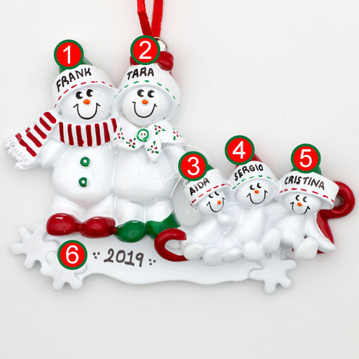 Snow Family of 5 Personalized Christmas Ornament