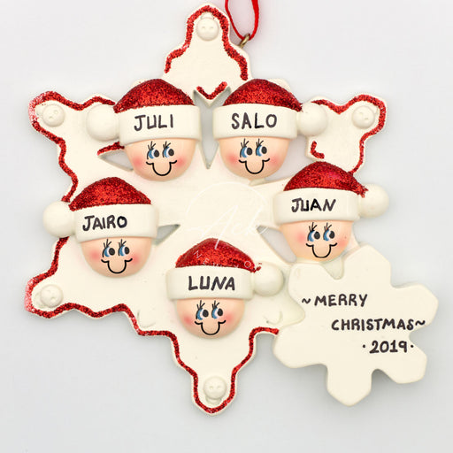 Snowflake Family of 5 Personalized Christmas Ornament