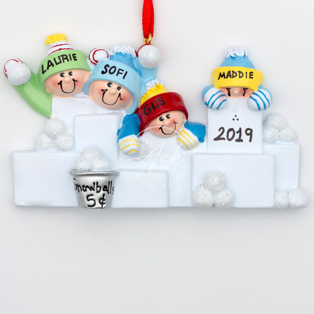 Snowball Family of 4 Personalized Christmas Ornament