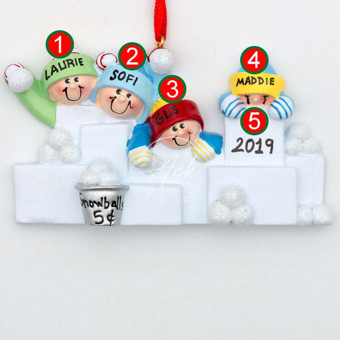 Snowball Family of 4 Personalized Christmas Ornament