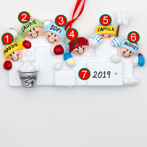 Snowball Family of 6 Personalized Christmas Ornament