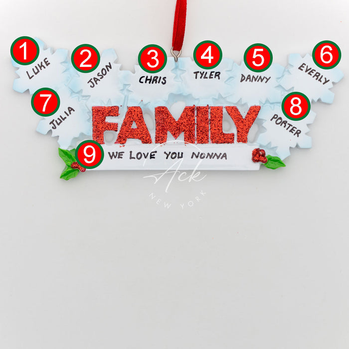 Snowflakes Family of 8 Personalized Christmas Ornament