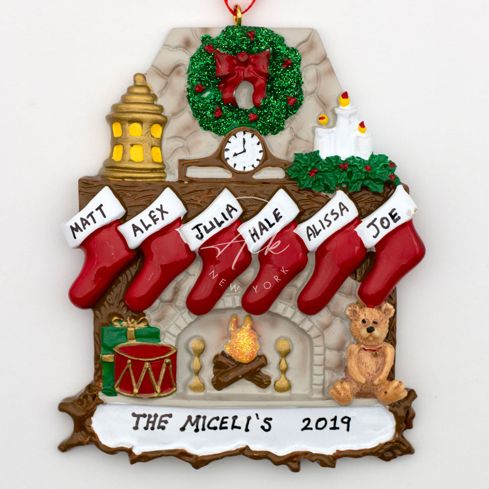 Hanging Stockings Family of 6 Personalized Christmas Ornament