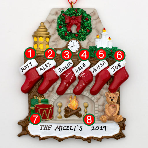 Hanging Stockings Family of 6 Personalized Christmas Ornament